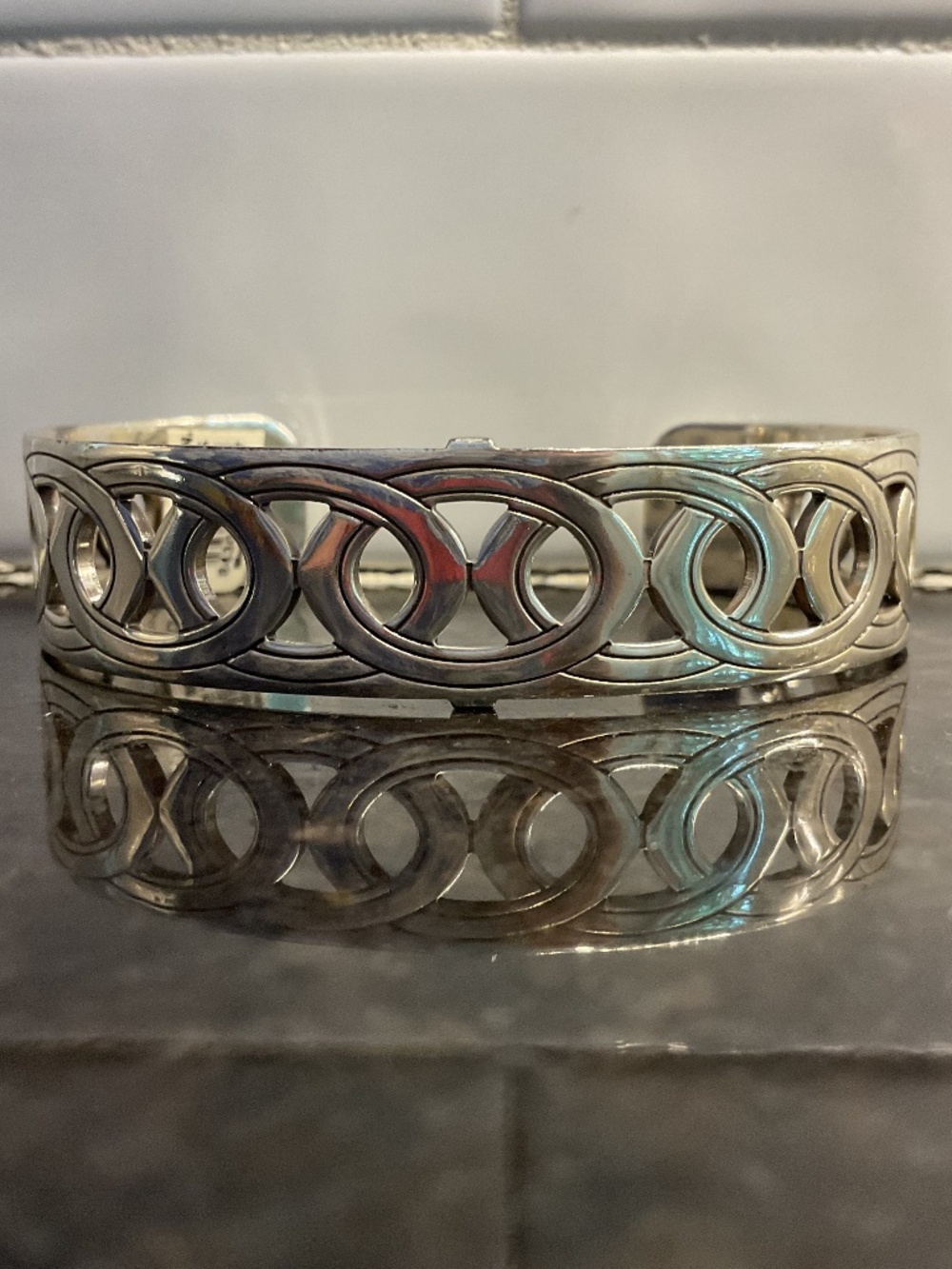Silver Cuff CC Havana Slim Interlocking Circles Bracelet